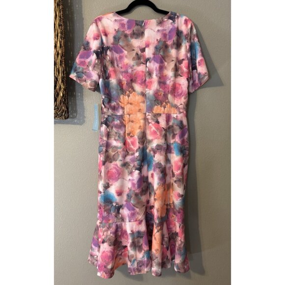 London Times Dress 14 Pink Floral Short Sleeve Stretch Washable NEW - Picture 6 of 8